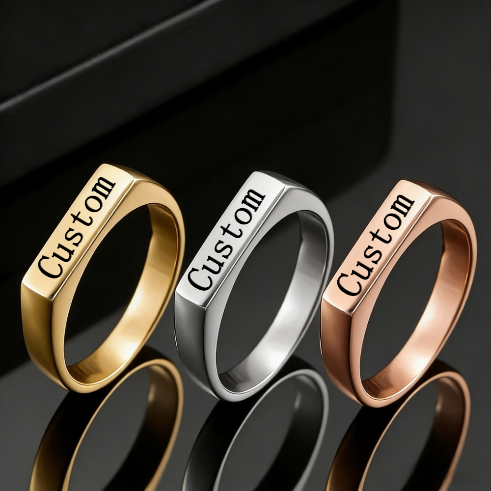 Women Accessories Logo - Personalisierter Gravur-Namens-Foto-Ring aus Edelstahl Individueller Familien-Liebhaber-Verlobungs-Hochzeits-Logo-Ring