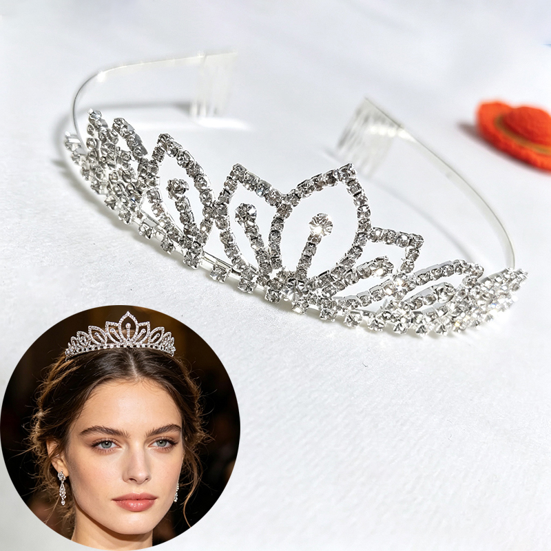 Women'S Vintage Accessories - Silberfarbene, funkelnde Strass-Krone, Braut-Tiara, Hochzeits-Haarschmuck für