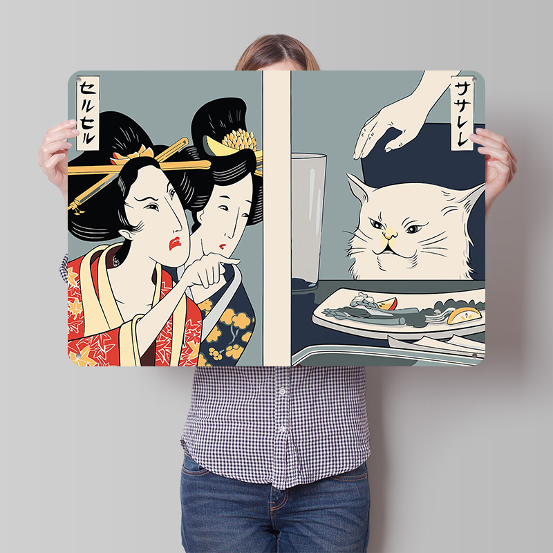 Women Accessories Poster - Frau brüllt auf eine Katze an,