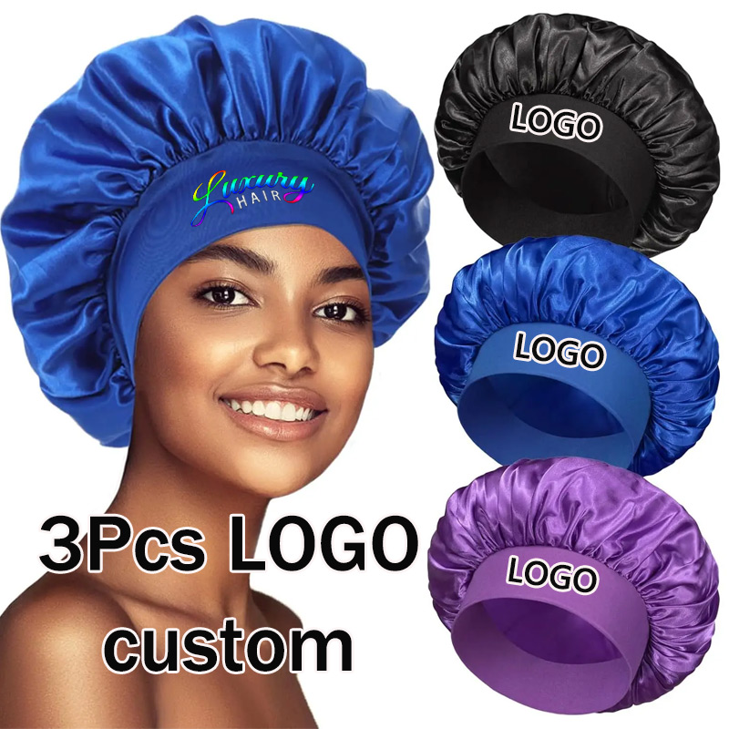 Women Accessories Logo - Komfortable Satin-Haarbonnet 3er-Pack Ganze Nacht Schlafmütze