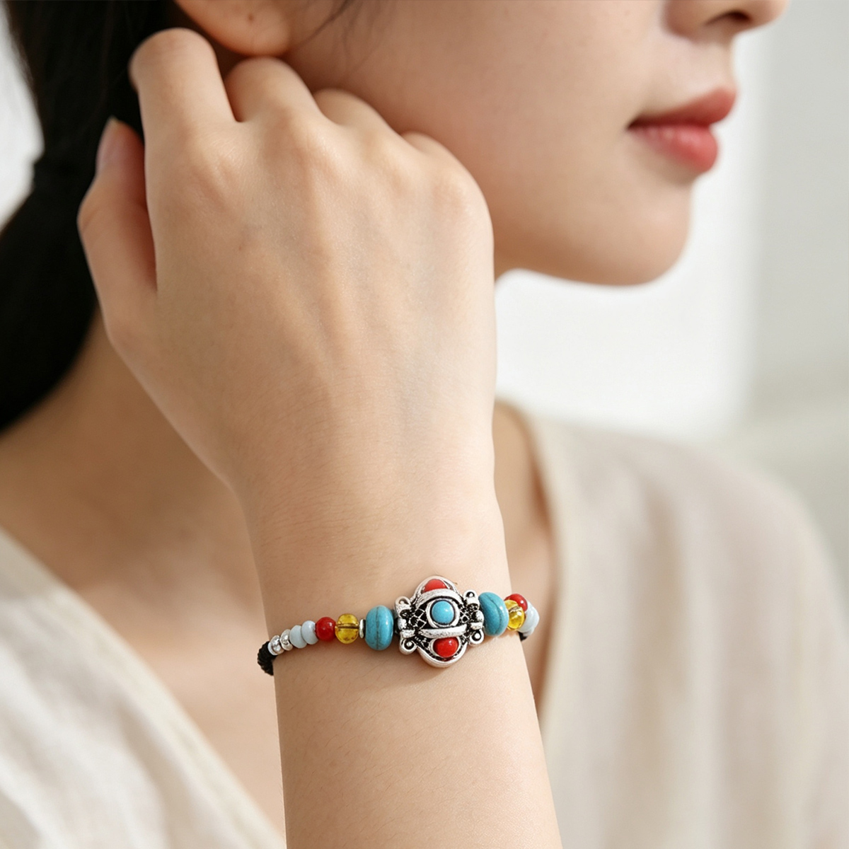 Women Accessories Nepal - Ethnisches handgefertigtes gewebtes Seil-Armband im tibetischen