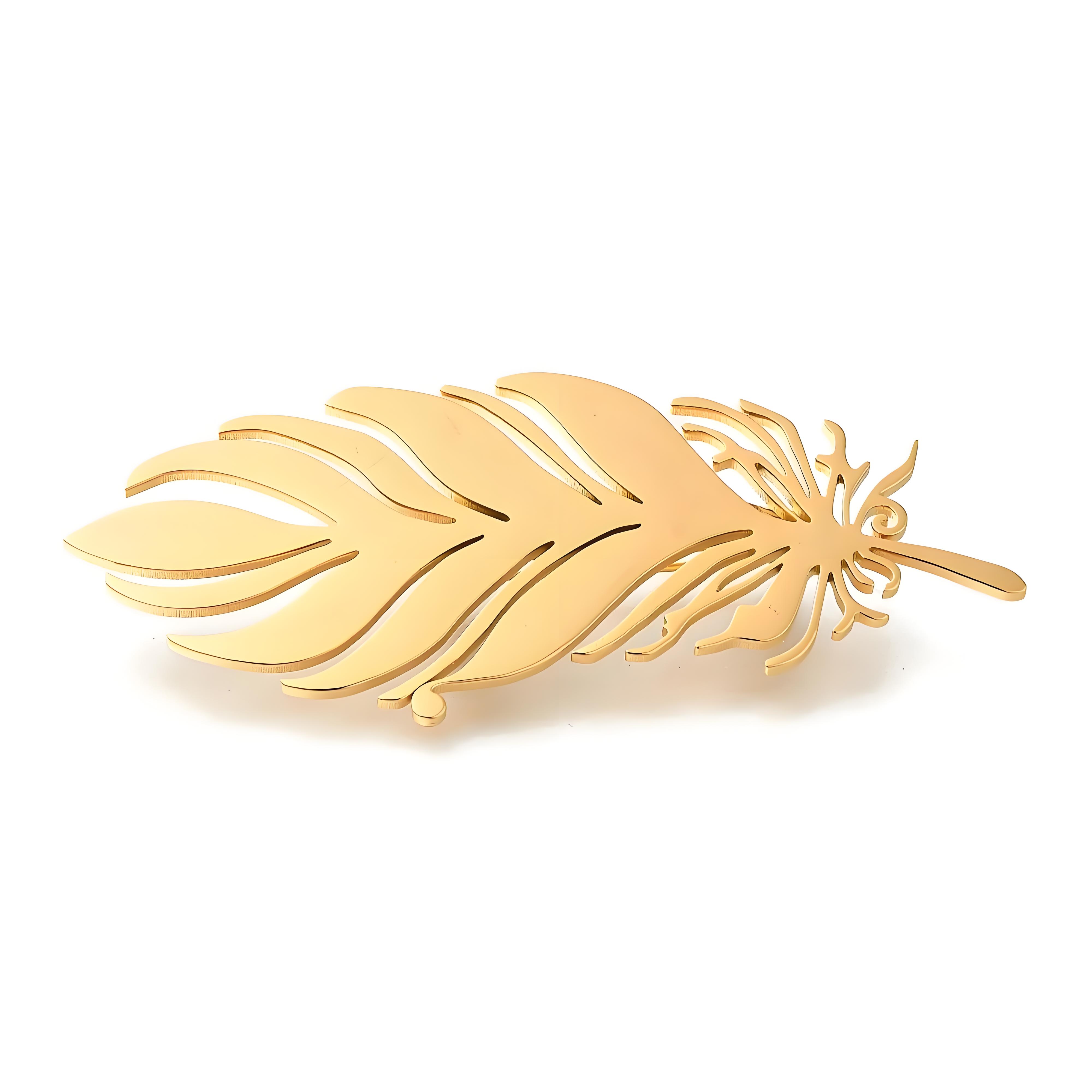 Brooch Pin Gold - Vergoldete Federbrosche, exquisite, ausgehöhlte Design-Anstecknadel, stilvoller