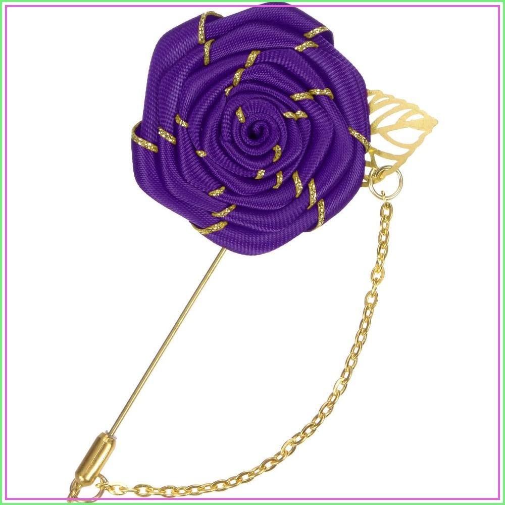 Brooch Pin Gold - Rosen-Brosche mit Goldblatt, Stoffrosen-Blumenbrosche, Rosenblüten-Anstecknadel für